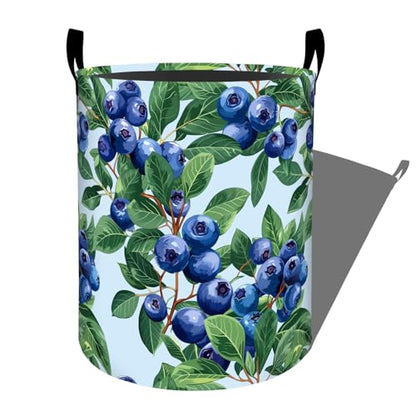 Fresh Blueberry and Green Leaves Laundry Basket with Handles, 19.7"x15.7" Clothes Foldable Laundry Hamper Organizer for Dorm Nursery Bedroom Bathroom Decor, Toy Storage Bin for Kids - style: Blueberry04