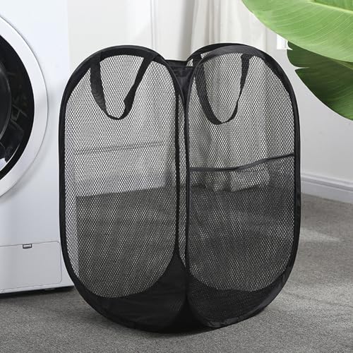 4Pcs Pop Up Laundry Hamper – Large 70L Collapsible Mesh Basket for Home, College Dorm & Apartment, Foldable Lightweight Hamper with Handles & Side Pocket (3 Black + 1 Pink) - color: 3 Black with 1 Pink