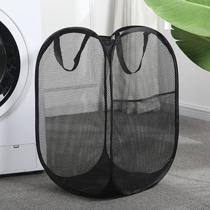 4Pcs Pop Up Laundry Hamper – Large 70L Collapsible Mesh Basket for Home, College Dorm & Apartment, Foldable Lightweight Hamper with Handles & Side Pocket (3 Black + 1 Pink) - color: 3 Black with 1 Pink