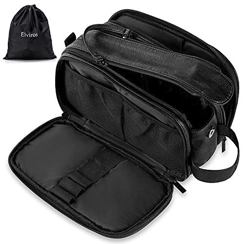 Elviros Toiletry Bag for Men, Large Travel Shaving Dopp Kit Water-resistant Bathroom Toiletries Organizer PU Leather Cosmetic Bags Fathers Day Gift(Medium, Black) - color: Black, size: Medium (Pack of 1)