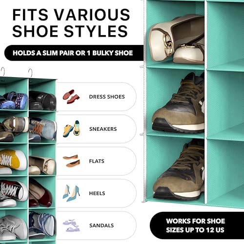 Simple Houseware 24 Section Shelves Hanging Shoes Organizer Holder for Closet, Turquoise - color: Turquoise