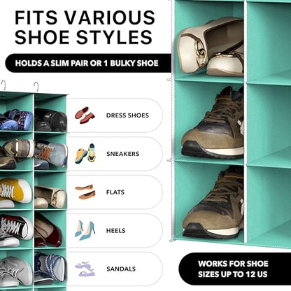 Simple Houseware 24 Section Shelves Hanging Shoes Organizer Holder for Closet, Turquoise - color: Turquoise