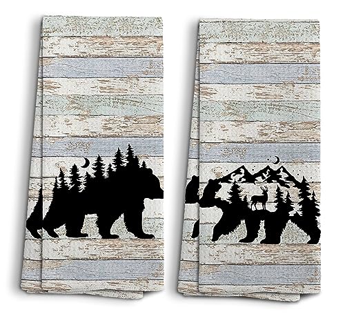 Wild Animal Kitchen Towels, Camping Gifts, Bear Dish Towel, Rustic Forest Bathroom Decor, Art Prints, Gifts for Friends Women Men, Set of 2, 16x24 - color: Wild Animal-2