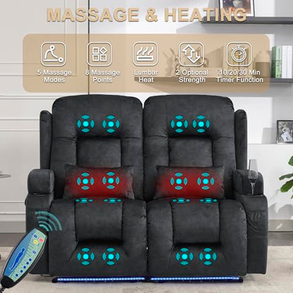 URRED Power Loveseat Recliner Sofa with Massage and Heat, Wall Hugger Reclining Loveseat, RV Couch Home Theater Seating with LED Lights for Living Room (Dark Grey, 54" - 2 Seats) - color: Dark Grey, size: 54" - 2 Seats
