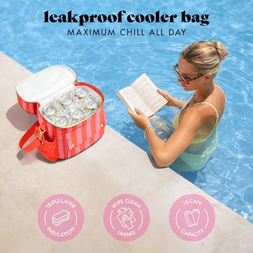 Fit & Fresh Sidekick Insulated Cooler Bag – Dual Compartment Leakproof Soft Sided Lunch Cooler, Small Cooler Bag with Crossbody Strap, 15 Can Capacity for Work, Beach & Travel, Daiquiri Cabana Stripe - color: Daiquiri Cabana Stripe