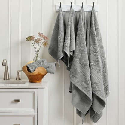 Springtree Home 100% Cotton Bathroom Towel Set | 6 Piece Set - Grey Towels | Geometric Textured Design | Absorbent & Quick-Dry | Oeko-TEX® Standard 100 Cotton | Myla Collection - Carbon - color: Carbon, size: 6 Piece Set