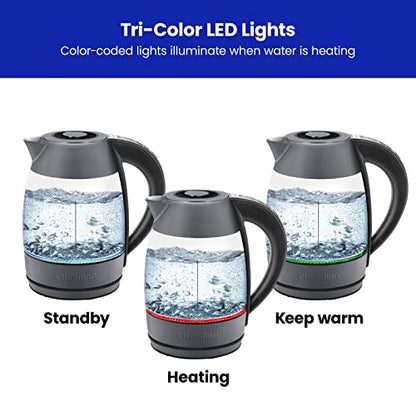 Chefman Digital Electric Kettle with Rapid 3 Minute Boil Technology, Custom Steep Timer & Temperature Presets, Bonus Tea Infuser, Rust & Discoloration Proof, 1.8 Liter, Grey, 1500W - color: Grey, style: Glass with Tea Infuser