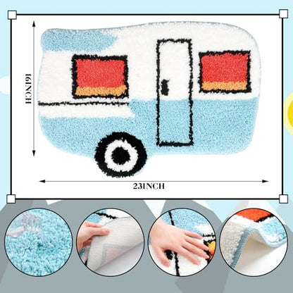 Drydiet Camper Van Bathroom Rug Cute Blue Camper Van Door Mat Bath Mat Bathroom Decoration Travel Car Rug Non Slip Washable - style: Camper Van