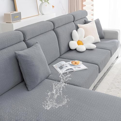 Smiry Waterproof Couch Cushion Covers, Stretch Jacquard Thick Sofa Cushion Covers, Washable Seat Slipcover Elastic Furniture Protector for Pets, Kid (3PC, Light Grey) - color: Light Grey, size: Seat Cushion 3PC