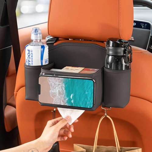 Tumecos Car Seat Back Storage Bag, Car Backseat Organizer with Tissue Box, Large Capacity Car Storage Box, Multi-function Car Rear Seat Storage Pocket, Universal for Most Vehicles (Style B, Black) - style: Style B