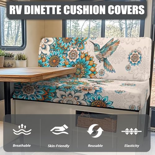 RV Sofa Covers - Stretchable Camper Seat Protector with Elastic Edges, Boho Flower Hummingbird Non-Slip Furniture Covers for RV Dinette, Lightweight & Washable - color: Boho Flower Hummingbird
