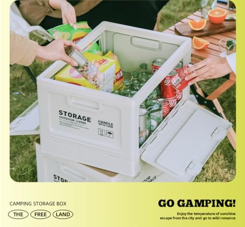 Collapsible Storage Container Bins with Lids, 50L Large Foldable Plastic Box with Handles, Folding Camping Box with 2 Side Doors, Portable Utility Crates for Outdoor, Indoor, Home and Office