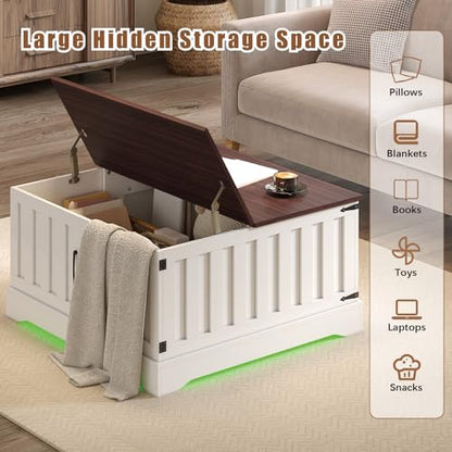 HedoAjim Lift Top Coffee Table with Storage, 31.5" Square Coffee Table with Large Hidden Storage, Wood Living Room Table Center Table for Living Room Dining Reception Room - color: White Brown