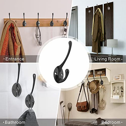 Heavy-Duty Metal Coat Hooks for Wall, 10-Pack Black Wall Mounted Hooks with 20 Screws, Double Robe Hooks for Coat, Hat, Robe, Towel, Entryway, Bathroom, Kitchen - color: 10PCS Black Long Hooks