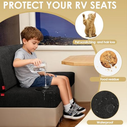 Waterproof RV Dinette Cushion Covers - Stretch Seat Slipcover, Washable RV Couch Cover Designed for Camper Car Bench (Loveseat 2 Backrest Cover & 2 Bench Cover, Black) - color: Black, size: Loveseat 2 Backrest Cover & 2 Bench Cover