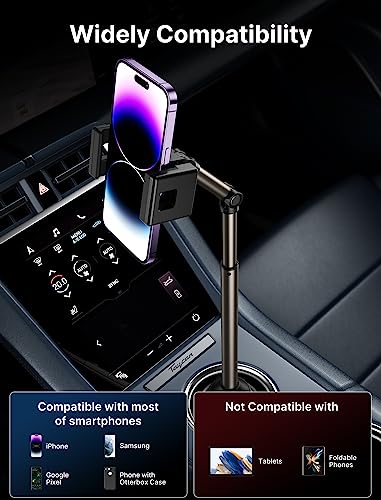 JSAUX Car Cup Holder Cellphone Mount, Metal Long-Arm Ultra Stable Phone Holder for Car Cupholders - Adjustable for iPhone 16 15 Pro Max 13 12 11, Samsung Galaxy S24 S23 Ultra, Google Pixel 9 Pro - color: ClipMount