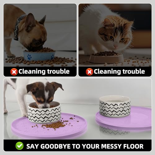 Comtim Waterproof Dog Food Mat - 2 Pack Silicone Pet Food Mat Dog Food Bowl Mats Cat Water Mats Eating Tray, Non-Slip Pet Placemat with Lip for Messy Drinkers to Protect Floor, Lavender 11"×11" - color: Lavender