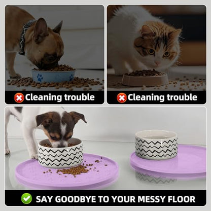 Comtim Waterproof Dog Food Mat - 2 Pack Silicone Pet Food Mat Dog Food Bowl Mats Cat Water Mats Eating Tray, Non-Slip Pet Placemat with Lip for Messy Drinkers to Protect Floor, Lavender 11"×11" - color: Lavender