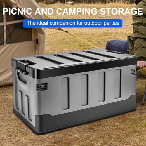 60L Collapsible Camping Storage Box with Lid and Handles, Large Capacity Portable Folding Storage Container, Heavy Duty Car Trunk Organizer for Outdoor Home Travel
