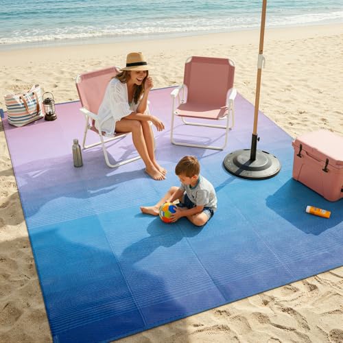 Lahome Outdoor Area Rugs 8x10 Waterproof, Large Reversible Plastic Straw Camping Rug for Patio, Lightweight Portable Outdoor Carpet for Backyard Garden Balcony, Blue Pink 8'x10' - color: Blue Pink-afterglow, size: 8' x 10' (Rectangular)