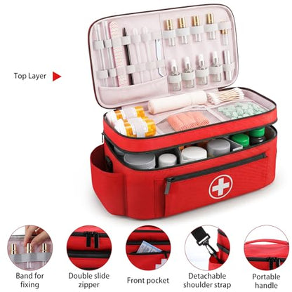 Large Medicine Bag Organizer, 15" x 8.2" x 7" Medicine Storage Bag with Removable Dividers, Water-Resistant Travel Medical Bags Organizer for Home, Car, Office & Outdoor Emergency Supplies