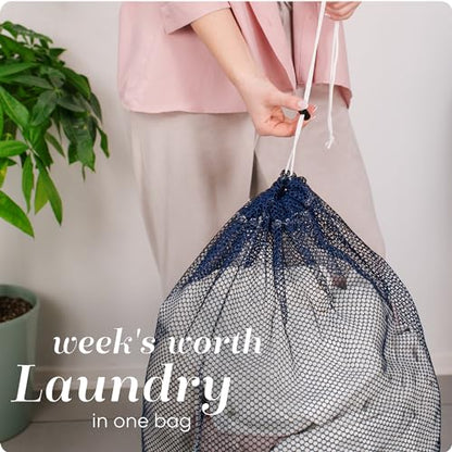 Handy Laundry Mesh XL Laundry Bag - Durable, Machine Washable with Secure Drawstring Closure - Perfect for College Dorms, Laundromats, Apartments (Navy, Large 24" x 36") - color: Navy