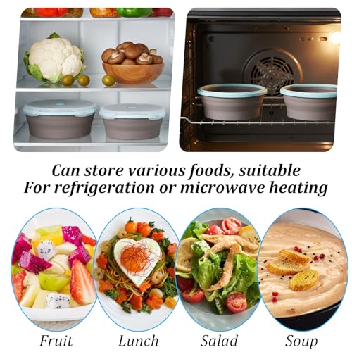 4 PCS Collapsible Bowls with Lids Silicone Collapsible Mixing Bowls for Camping Portable Salad Bowl Food Storage Containers for Hiking, Camping, Travel 12/17/27/40oz