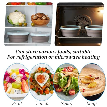 4 PCS Collapsible Bowls with Lids Silicone Collapsible Mixing Bowls for Camping Portable Salad Bowl Food Storage Containers for Hiking, Camping, Travel 12/17/27/40oz