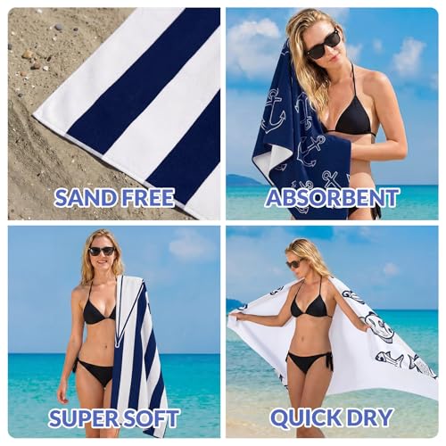 Frienda 4 Pack Microfiber Oversized Lightweight Beach Towel 71x32 in for Women Men Microfiber Quick Dry Sand Free Ocean Coastal Towels for Beach Pool Travel(Nautical) - style: Nautical