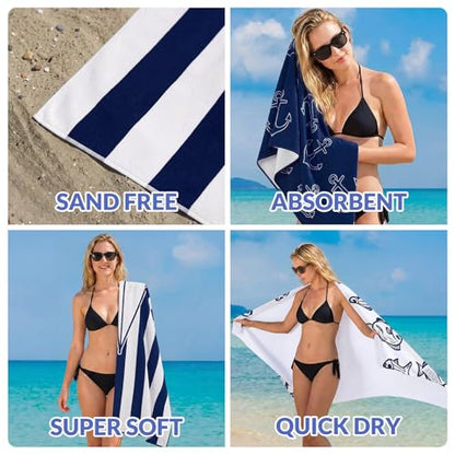 Frienda 4 Pack Microfiber Oversized Lightweight Beach Towel 71x32 in for Women Men Microfiber Quick Dry Sand Free Ocean Coastal Towels for Beach Pool Travel(Nautical) - style: Nautical