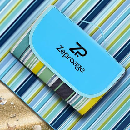 Waterproof Picnic Blankets, 80" x 80" Picnic Mat Outdoor Portable Travel Camping Striped Blue and Green - color: Striped Blue