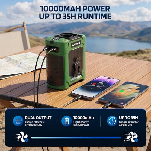 AMKEN Waist Fan, 10000mAh Rechargeable Belt Clip Fan, 59ft/s Airflow, 6-Speed 18500RPM Wearable Cooling with Bottom Air Intake, LED SOS Warning Light, Charge 2 Phones for Jobsite Camping - color: Army Green, size: Light weight