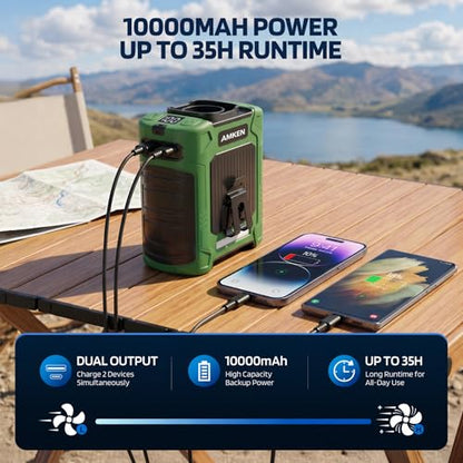 AMKEN Waist Fan, 10000mAh Rechargeable Belt Clip Fan, 59ft/s Airflow, 6-Speed 18500RPM Wearable Cooling with Bottom Air Intake, LED SOS Warning Light, Charge 2 Phones for Jobsite Camping - color: Army Green, size: Light weight
