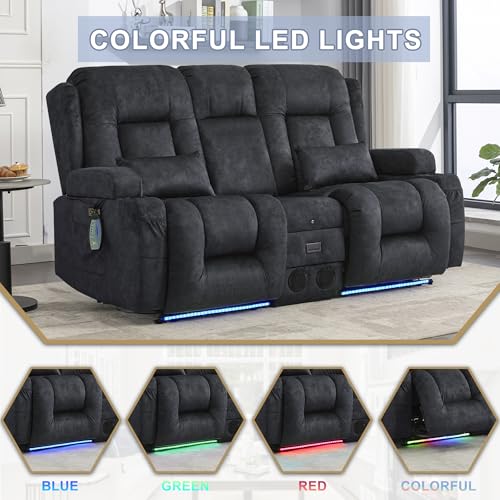 URRED Power Loveseat Recliner Sofa with Massage and Heat, Wall Hugger Reclining Loveseat with Console, RV Couch Home Theater Seating with LED Lights for Living Room (Dark Grey, 67" - 2 Seats) - color: Dark Grey, size: 67" - 2 Seats