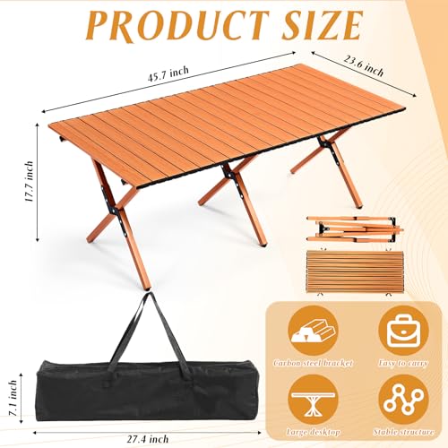 Suzile 2 Pack 4FT Folding Camping Table, Roll Up Portable Camp Table with Carry Bag, Low Collapsible Lightweight Aluminum Outdoor for Camping, Picnic, Beach, Patio, Kitchen(Nut Brown) - color: Nut Brown