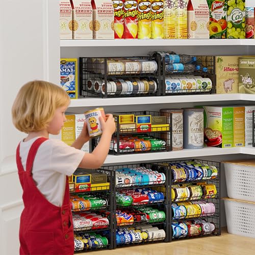 3 Tier Stackable Can Rack Organizer for Pantry, Adjustable Can Holder for Various Ounce of Canned Food Soup Goods Soda Drink, Rolling Tiered Can Dispenser for Kitchen Cupboard Cabinet, 2 Pack - style: 3-Tier 2-Pack