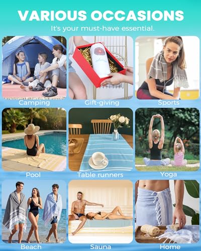 Antfuny Turkish Beach Towels Vacation Essentials Quick Dry Sand Free Soft Absorbent Adult Oversized Bath Pool Swim Long Wide Stripe Towel Sound Cloud Linen Mat Summer Thing Lightweight Thin Blue - color: Thicker Petrol, size: 72 x 36 inch