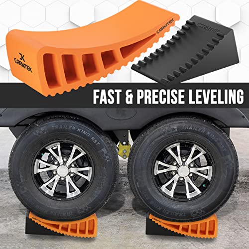 CARMTEK Camper Leveler 2-Pack Kit | Fit Curved RV Levelers with Wheel Chocks for Tight Dual Axle Trailers | Faster RV Leveling System Than RV Leveling Blocks | RV Accessories for Travel Trailers - color: 2-Pack