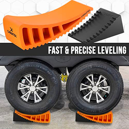CARMTEK Camper Leveler Premium Kit | Fit Curved RV Levelers with Wheel Chocks, Rubber Mats & Carry Bag for Tight Dual Axle Trailers | Faster RV Leveling System than RV Leveling Blocks | RV Accessories - color: 2-Pack w/ Bag & Mats