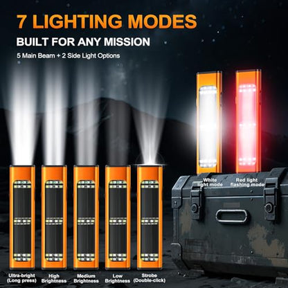 Solar/Rechargeable Flat Flashlights, 900 Lumens EDC Tactical Flashlight, Multi Function LED Small Flashlight, 7 Modes IP65 Waterproof for Home, Camping,and Emergency Use (Orange) - color: Orange