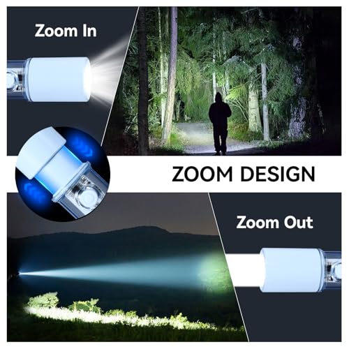 VAVOFO Blue LED Tactical Flashlight - USB-C Rechargeable, High Lumen, Fire-Resistant EDC Flashlight with Zoom Focus, 3 Modes, Red/Blue Strobe - Ideal for Camping, Hiking, Emergency Use - color: Blue