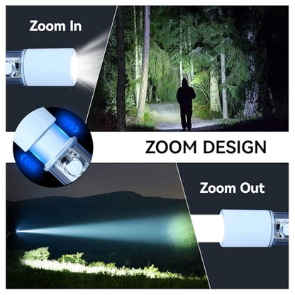 VAVOFO Blue LED Tactical Flashlight - USB-C Rechargeable, High Lumen, Fire-Resistant EDC Flashlight with Zoom Focus, 3 Modes, Red/Blue Strobe - Ideal for Camping, Hiking, Emergency Use - color: Blue
