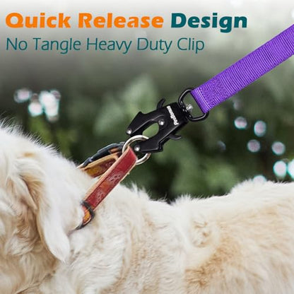 PetBonus Heavy Duty Tactical Dog Leash, 5 FT Bungee Shock Absorption Leash with 2 Padded Handles, Quick Release Metal Clip, Car Seatbelt, No Pull Training Lead for Large Medium Dogs（Purple） - color: Purple