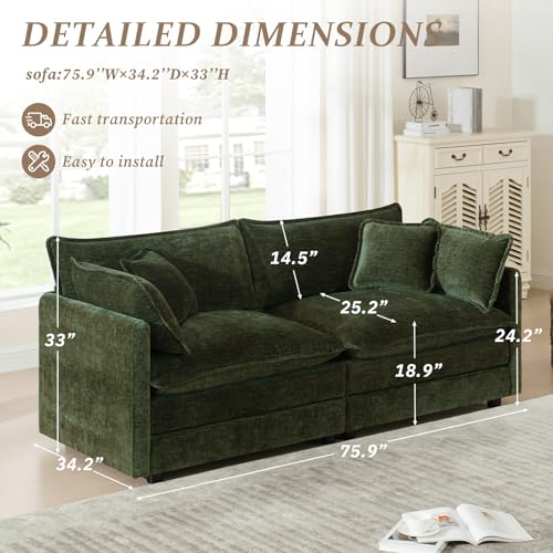 SoarFlash Chenille Sectional Sofa, Comfy Modular Loveseat Sofa, Modern 2-Seat Couch Deep Seat Sofa Set for Living Room,Green - color: Green, size: 2 Seat