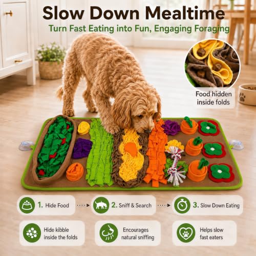 Snuffle Mat for Dogs – Extra Large 32'' x 20'', Washable Slow Feeder Dog Toy, Durable Interactive Dog Puzzle for Mental Stimulation & Nosework Training, with Anti-Slip Suction Cups - color: Green-Yellow