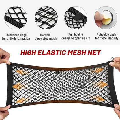 RED WOLF 2 Pcs Universal Elastic Mesh Netting Car Pouch for Trunk RV Boats Home Cargo Storage with Screws and Hooks (23.6'' x 9.8'') - size: 23.6'' x 9.8''