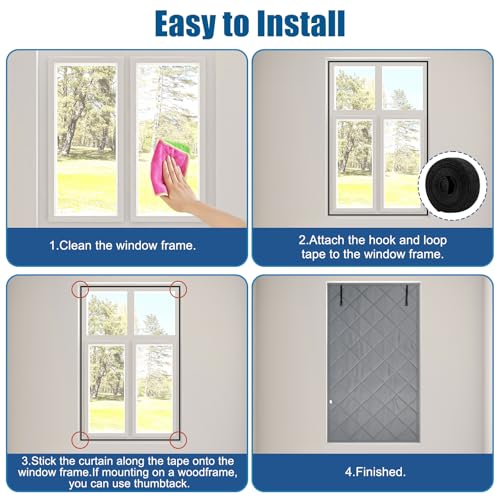 Window Insulation for Summer Heat - 39*63in Black Out Window Cover, window ac insulation,rv window insulation,Soundproof Curtains, Oxford Cloth and Cotton Fiber Filled