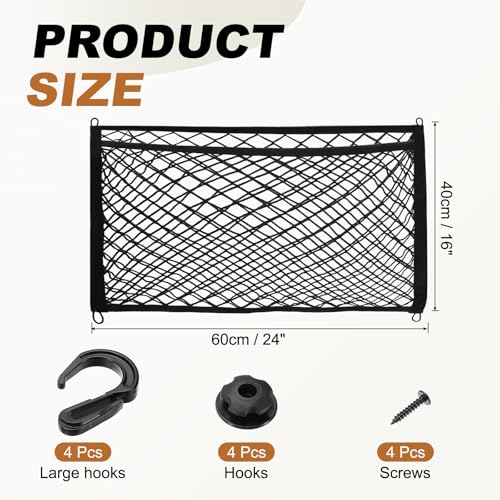 PATIKIL Truck Cargo Net, 24 x 16 Inch Polyester Adjustable Trunk Bed Net Stretchable Mesh Storage Organizer with 8 Hooks Universal for Pickup Trucks SUV Cars, Black - size: 24 x 16 Inch