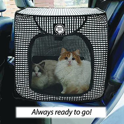 Necoichi Stress-Free Enclosure Cat Travel Carrier Cage 31.8" L x 20.0" W x 20.0" H Collapsible Gray White Stripes | Pop up Kannel, Crates - style: Cage