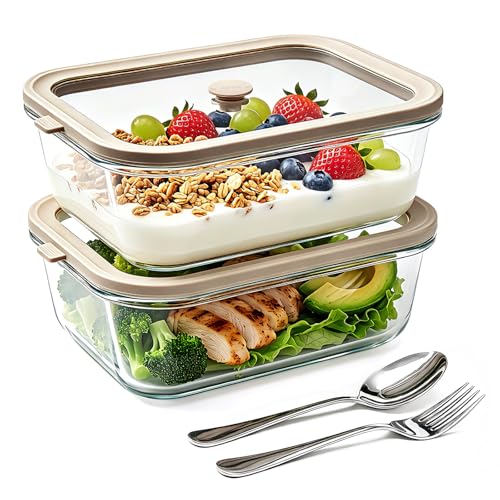 2 Pack 50 oz Large Glass Food Storage Containers with Lids,6.2 Cups Airtight Meal Prep Containers, Non-Toxic Glass Containers for Vegetables, Fruits, Microwave, Dishwasher - size: 50oz